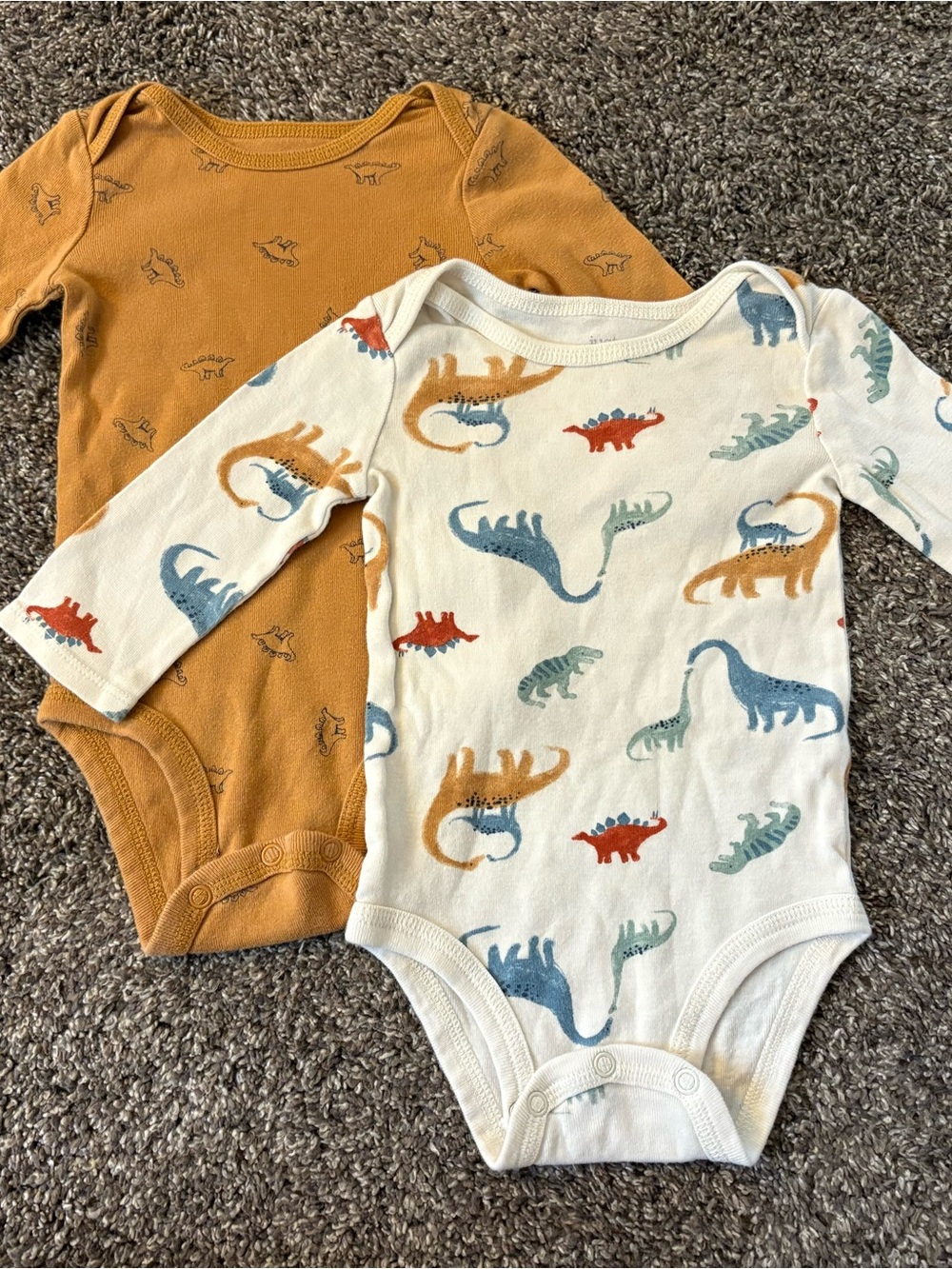 Carter's Long-Sleeve Dinosaur One-Piece Bodysuits - Mustard & Cream